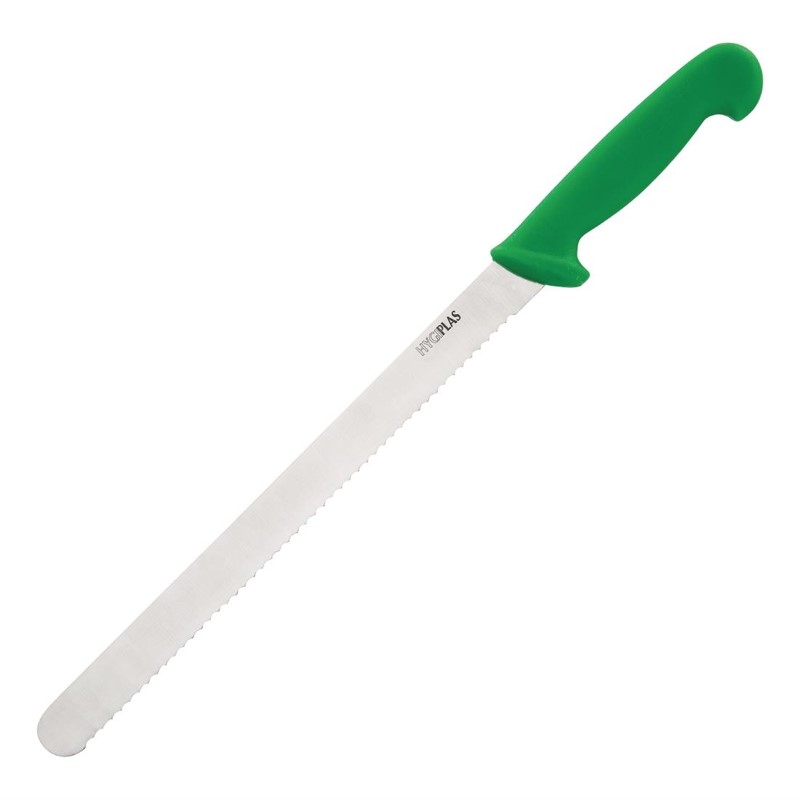 Couteau à trancher denté Hygiplas vert 30cm FS